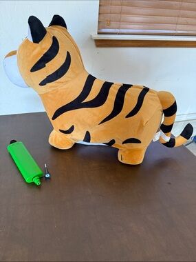 Plush Tiger Ride-On Hopper Toy - Orange and black, with pump included!
